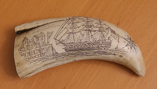 Vtg faux scrimshaw whale tooth - whale,